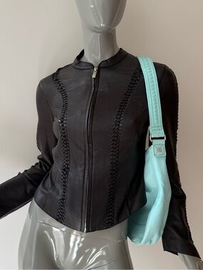 BEBE Braided Genuine Leather fitted jacket